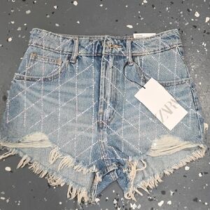 Zara Light Blue Distressed Jean Shorts
